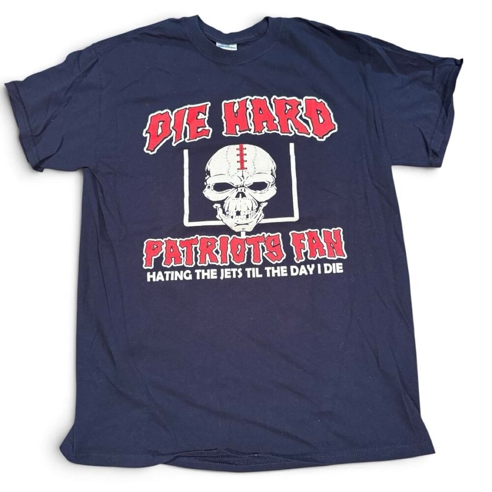 Die Hard Patriots Fan Jets Rivalry Skull T-Shirt Adult Medium Deadstock
